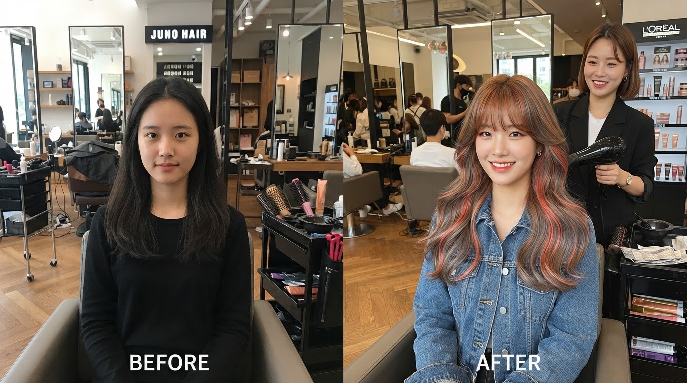 K-뷰티 헤어 컬러링 결과